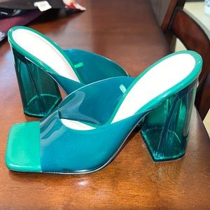 Zara Green Vinyl Mules with Methacrylate Heel